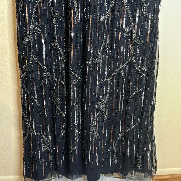 Mac Duggal embellished wrap gown with front slit in midnight size 16 dress - Picture 6 of 15